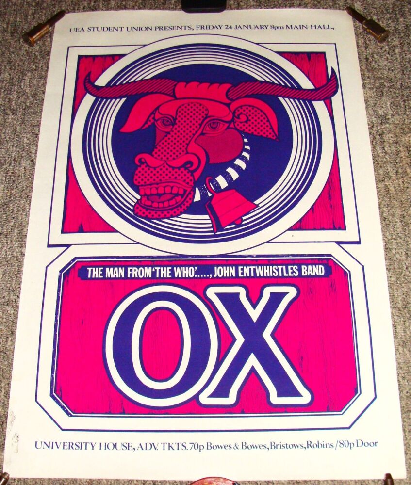 THE WHO JOHN ENTWISTLE'S OX RARE CONCERT POSTER FRI 24th JAN 1975 UEA NORWI