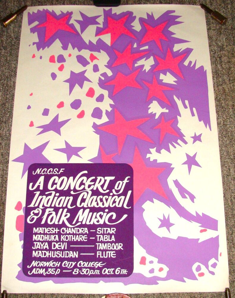 NORWICH CITY COLLEGE CONCERT POSTER INDIAN CLASSICAL & FOLK MUSIC OCT 6th 1