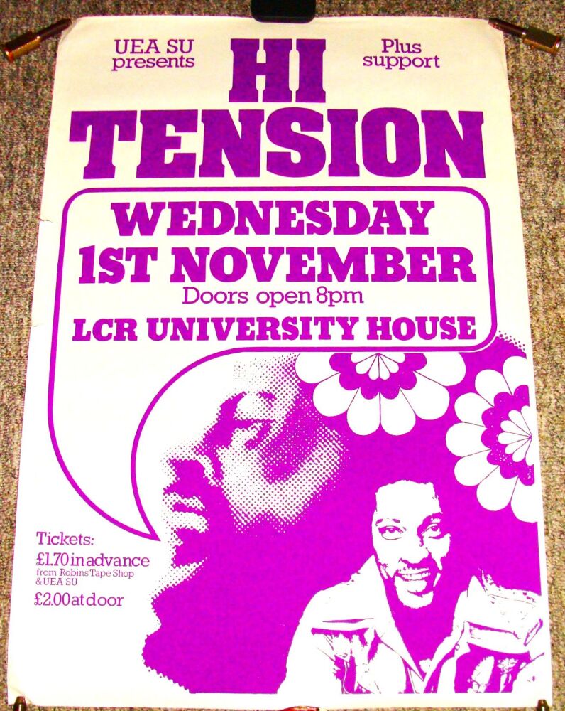 HI TENSION REALLY SUPERB RARE CONCERT POSTER WED 1st NOV 1978 LCR HOUSE UEA