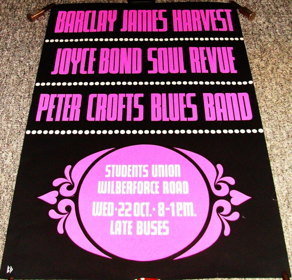 BARCLAY JAMES HARVEST REALLY STUNNING RARE CONCERT POSTER WED 22nd OCT 1975