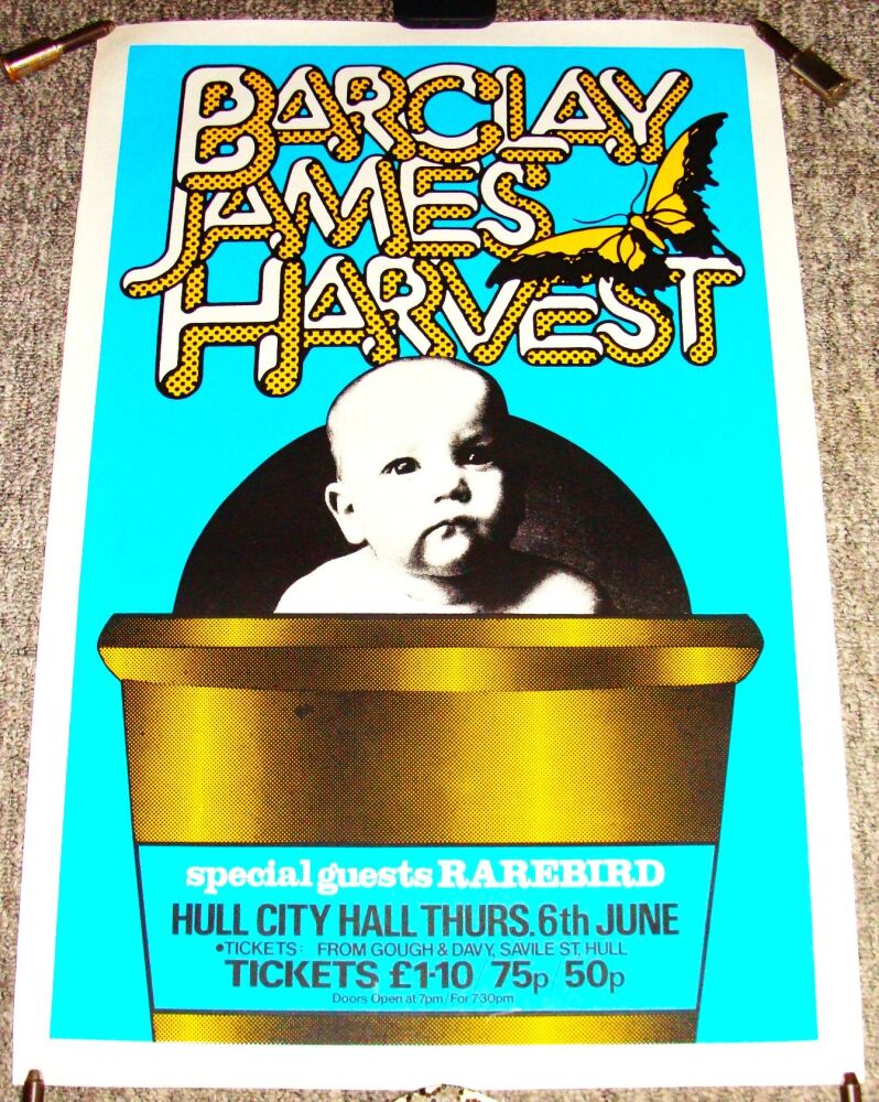 BARCLAY JAMES HARVEST RAREBIRD CONCERT POSTER THU 6th JUNE 1974 CITY HALL H