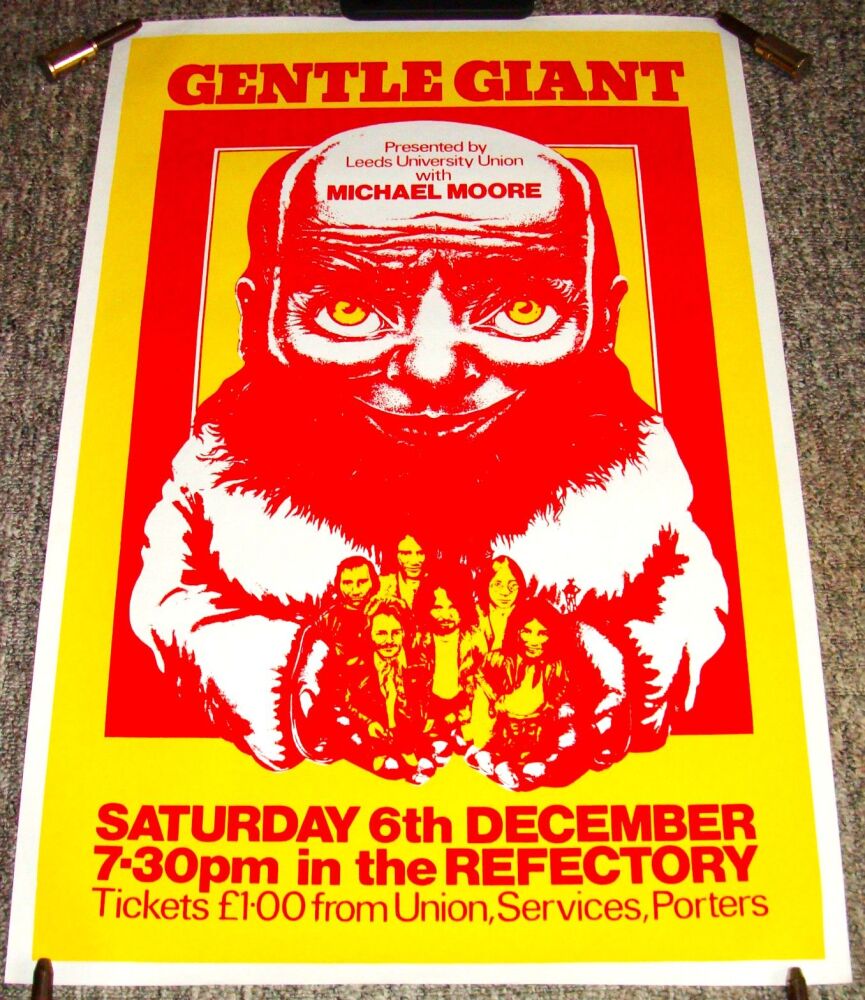 GENTLE GIANT MICHAEL MOORE STUNNING CONCERT POSTER SAT 6th DEC 1976 LEEDS U
