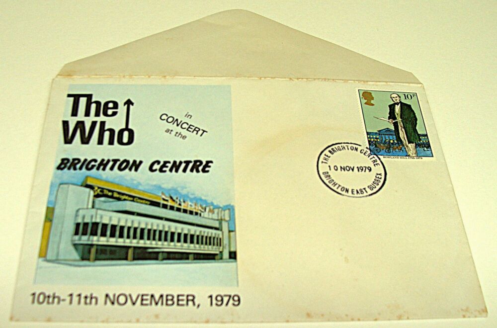 THE WHO PROMO ENVELOPE & STAMP FOR CONCERTS 10th & 11th NOV 1979 BRIGHTON C
