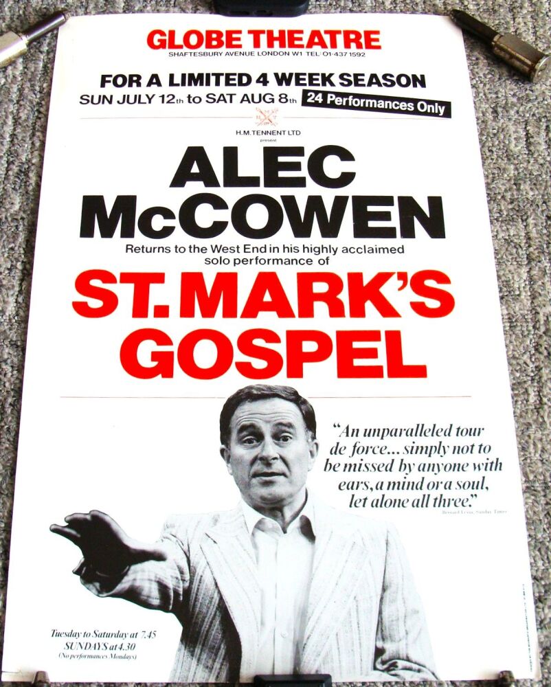 ALEC McCOWEN SUPERB RARE 'ST. MARK'S GOSPEL' POSTER GLOBE THEATRE LONDON 19