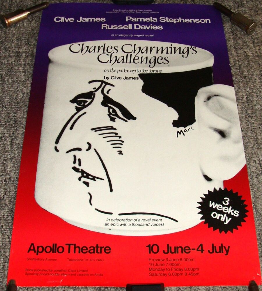 CLIVE JAMES STUNNING 'CHARLES CHARMING CHALLENGES' POSTER APOLLO THEATRE UK
