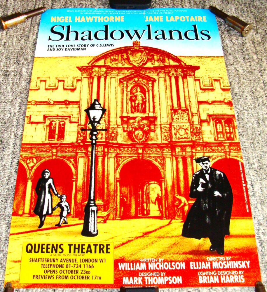 NIGEL HAWTHORNE JANE LAPOTAIRE 'SHADOWLANDS' POSTER QUEENS THEATRE LONDON 1