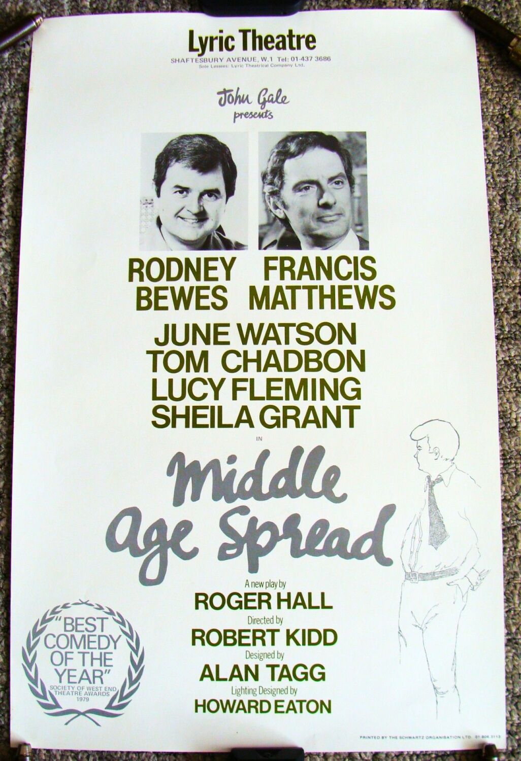 MIDDLE AGE SPREAD RODNEY BEWES STUNNING RARE POSTER LYRIC THEATRE LONDON IN