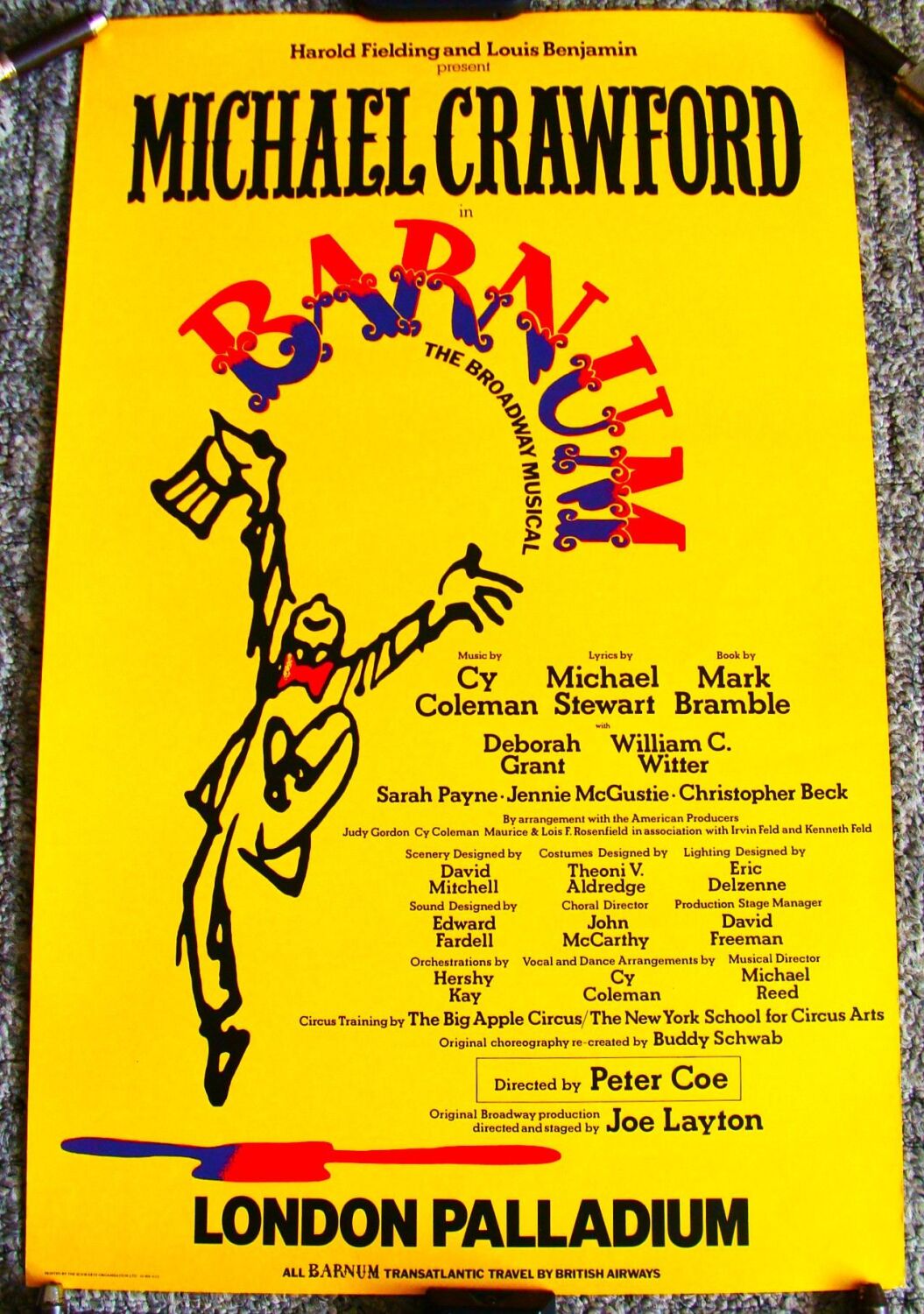 BARNUM MICHAEL CRAWFORD STUNNING RARE THEATRE POSTER LONDON PALLADIUM IN 19