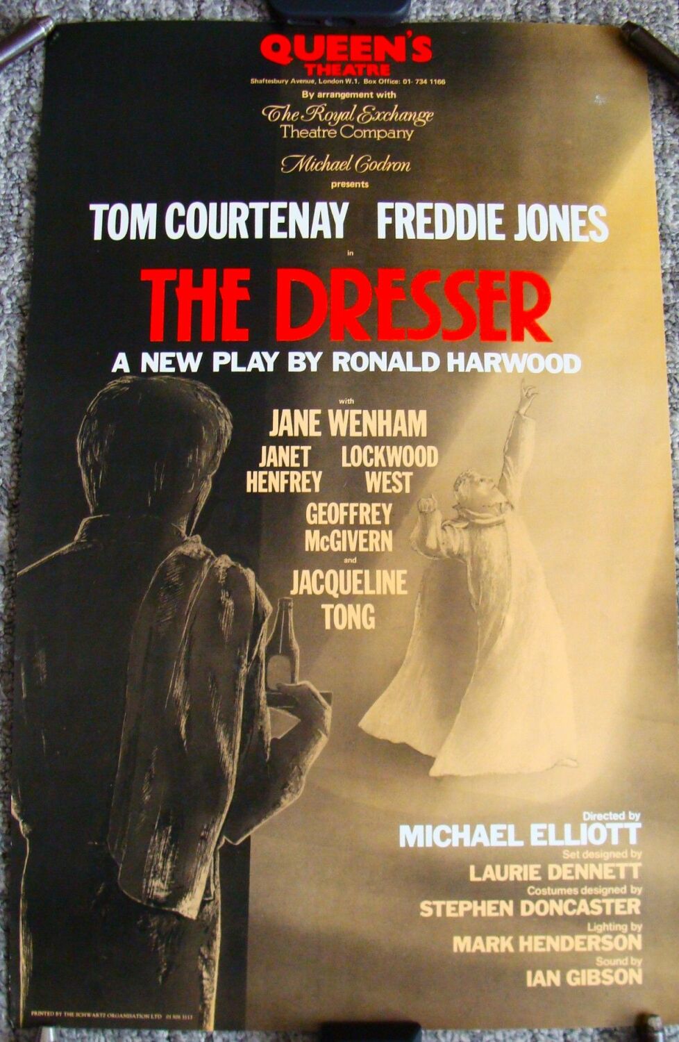 TOM COURTENAY FREDDIE JONES RARE 'THE DRESSER' POSTER QUEENS THEATRE LONDON