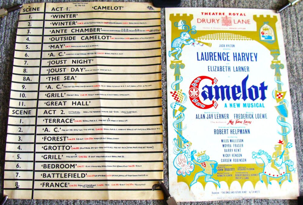 LAURENCE HARVEY CAMELOT POSTER -BRAIL LINE THEATRE ROYAL DRURY LANE LONDON 