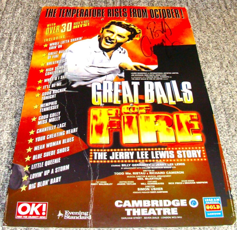 GREAT BALLS OF FIRE STUNNING AUTOGRAPHED THEATRE POSTER CAMBRIDGE THEATRE 1