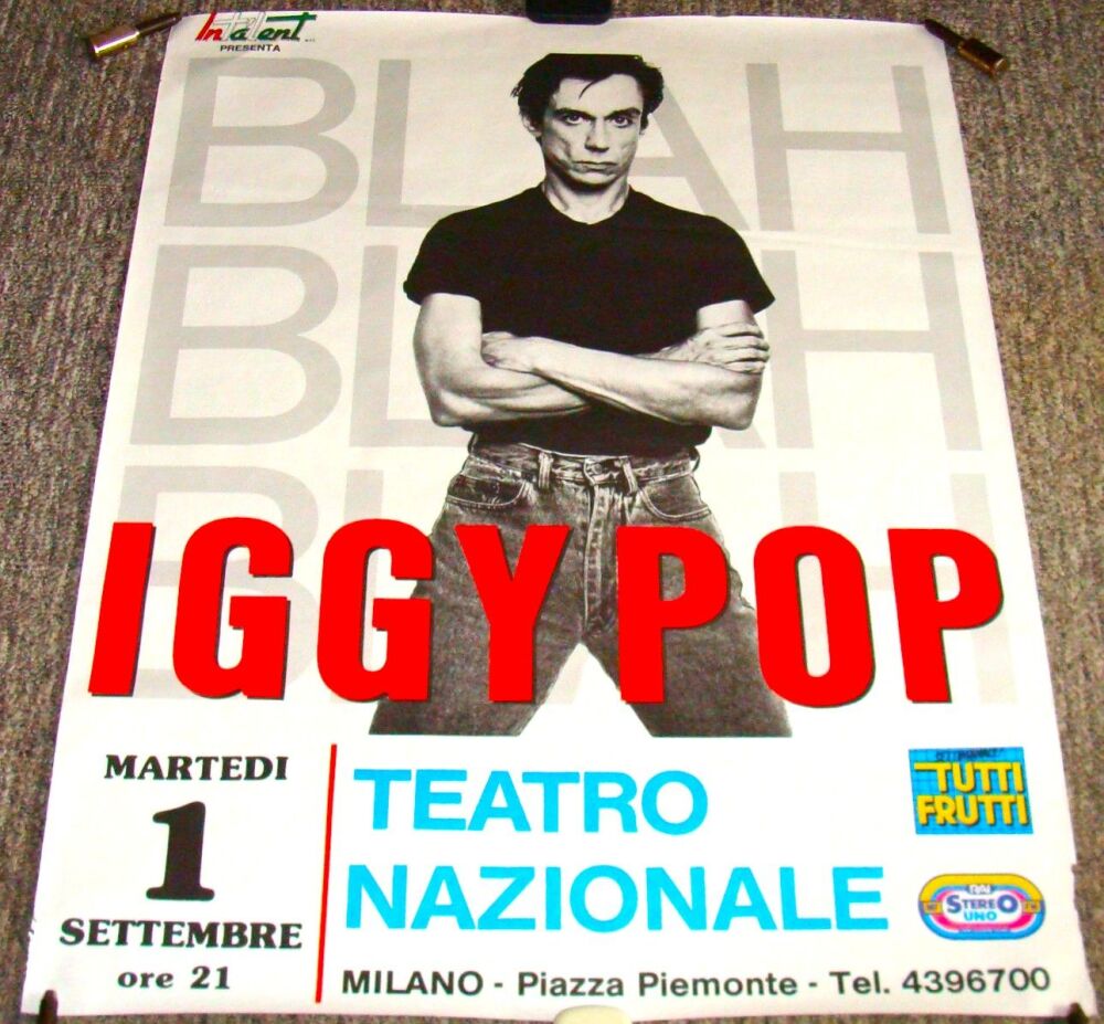 IGGY POP STUNNING RARE CONCERT POSTER FOR TUESDAY 1st SEPTEMBER 1987 MILAN 