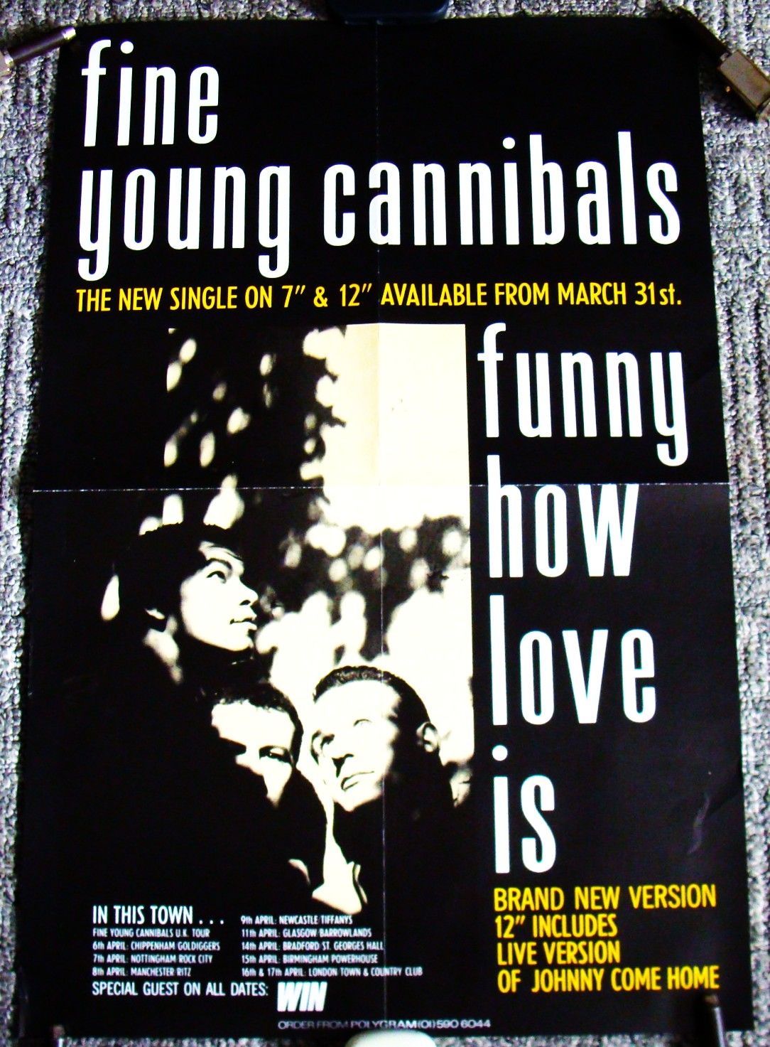 FINE YOUNG CANNIBALS U.K. REC COM PROMO POSTER 'FUNNY HOW LOVE IS' SINGLE 1