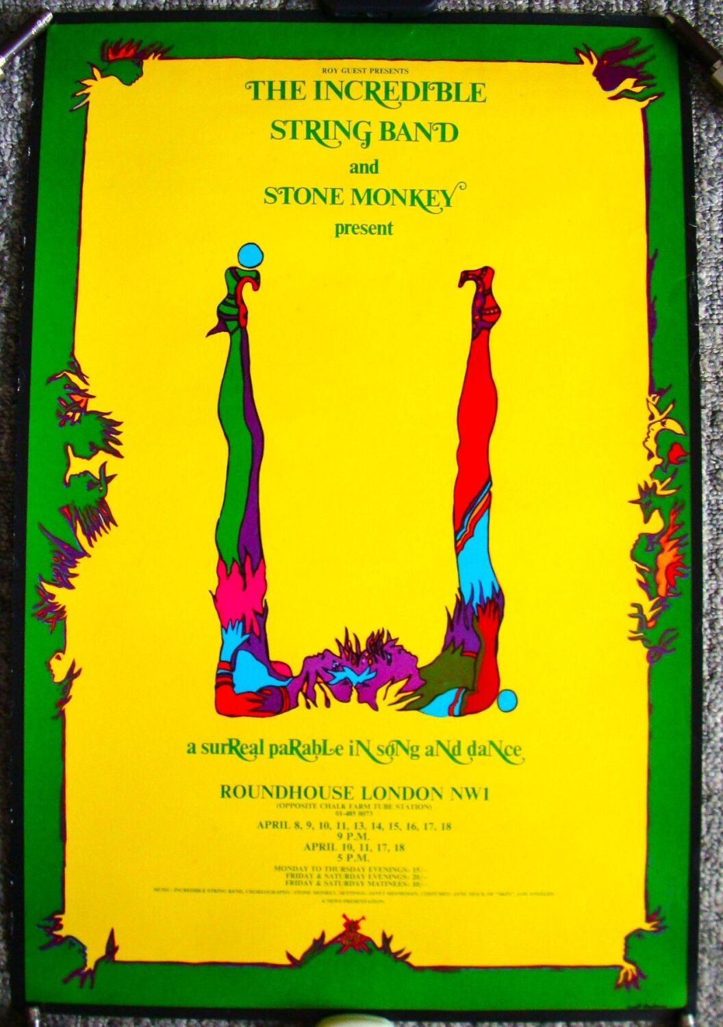 THE INCREDIBLE STRING BAND RARE 'U' CONCERTS POSTER APRIL 1970 ROUNDHOUSE L
