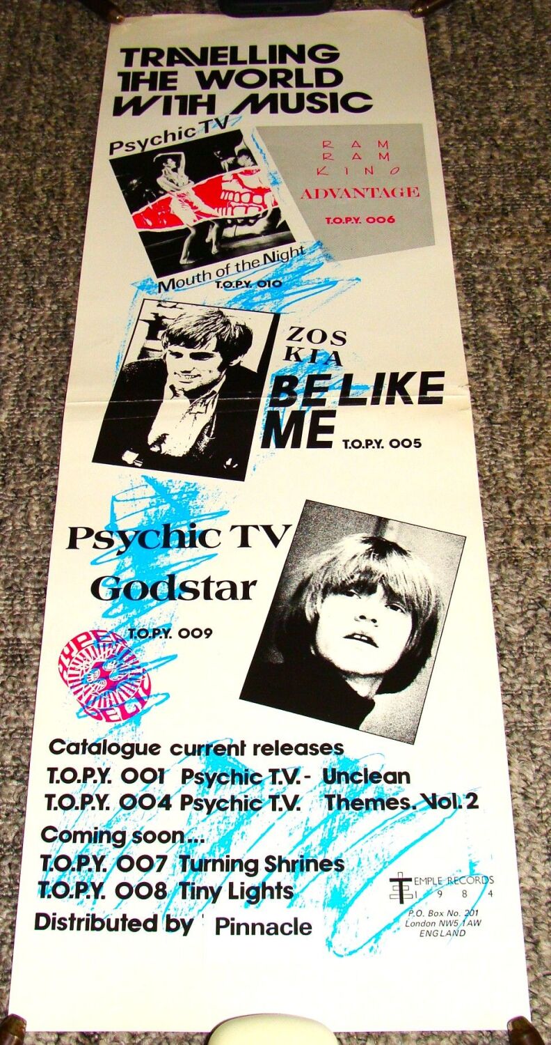 PSYCHIC T.V. ZOSKIA STUNNING & RARE U.K. RECORD COMPANY PROMO POSTER FROM 1