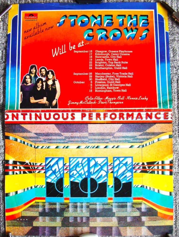 STONE THE CROWS U.K. PROMO & TOUR POSTER 'ONTINUOUS PERFORMANCE' ALBUM IN 1
