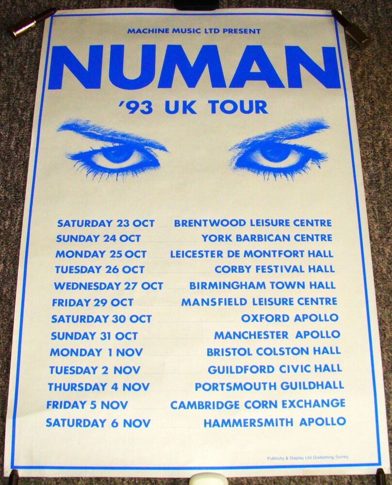 GARY NUMAN ABSOLUTELY STUNNING AND RARE 1993 U.K. PROMO CONCERTS TOUR POSTE