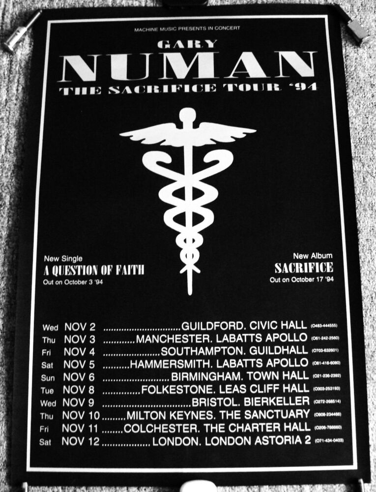 GARY NUMAN STUNNING AND RARE 'SACRIFICE' CONCERTS TOUR POSTER OF THE U.K. 1