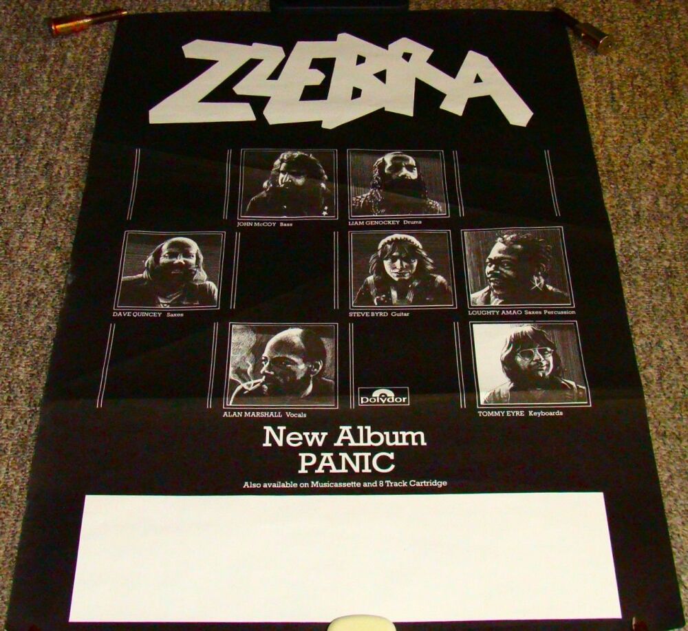 ZZEBRA STUNNING U.K. RECORD COMPANY PROMO & TOUR BLANK POSTER 'PANIC' ALBUM