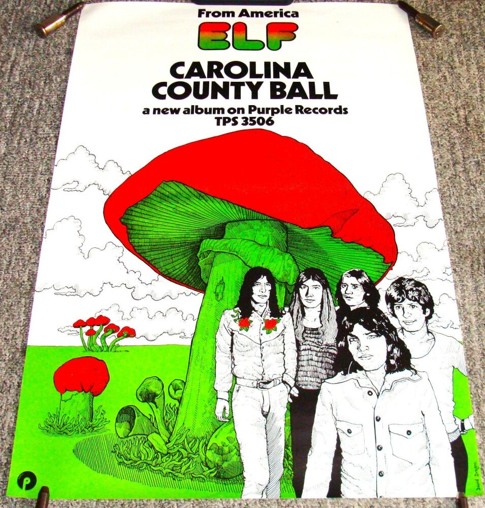 ELF RONNIE JAMES DIO U.K. REC COM PROMO POSTER 'CAROLINA COUNTY BALL' ALBUM