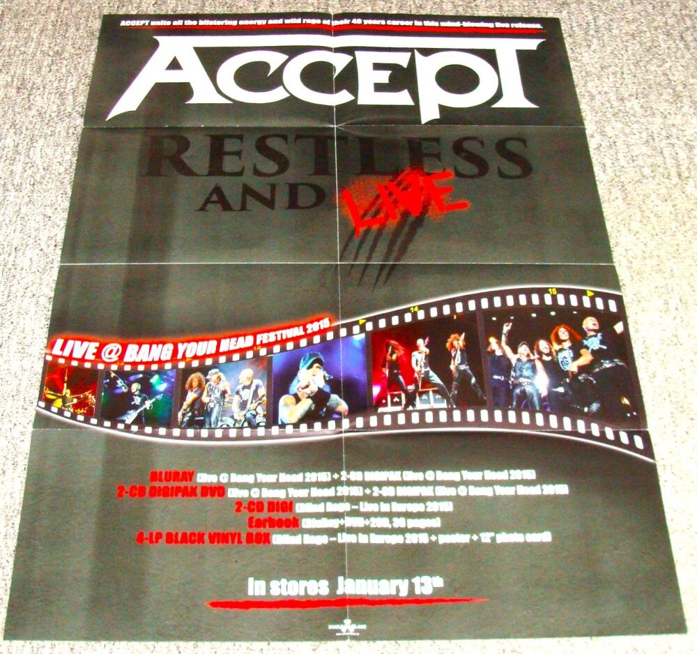 ACCEPT U.K. RECORD COMPANY PROMO POSTER 'RESTLESS AND LIVE' ALBUM AND DVD 2