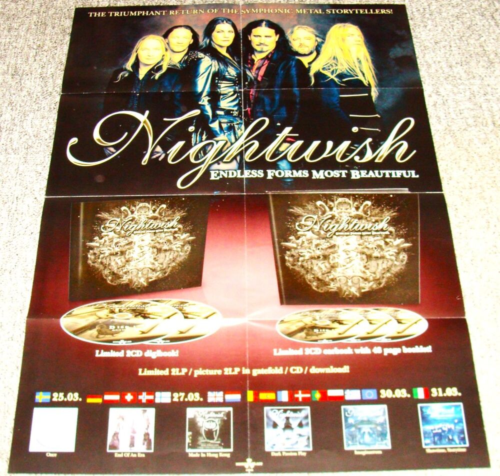 NIGHTWISH U.K. REC COM PROMO POSTER 'ENDLESS FORMS MOST BEAUTIFUL' ALBUM 20