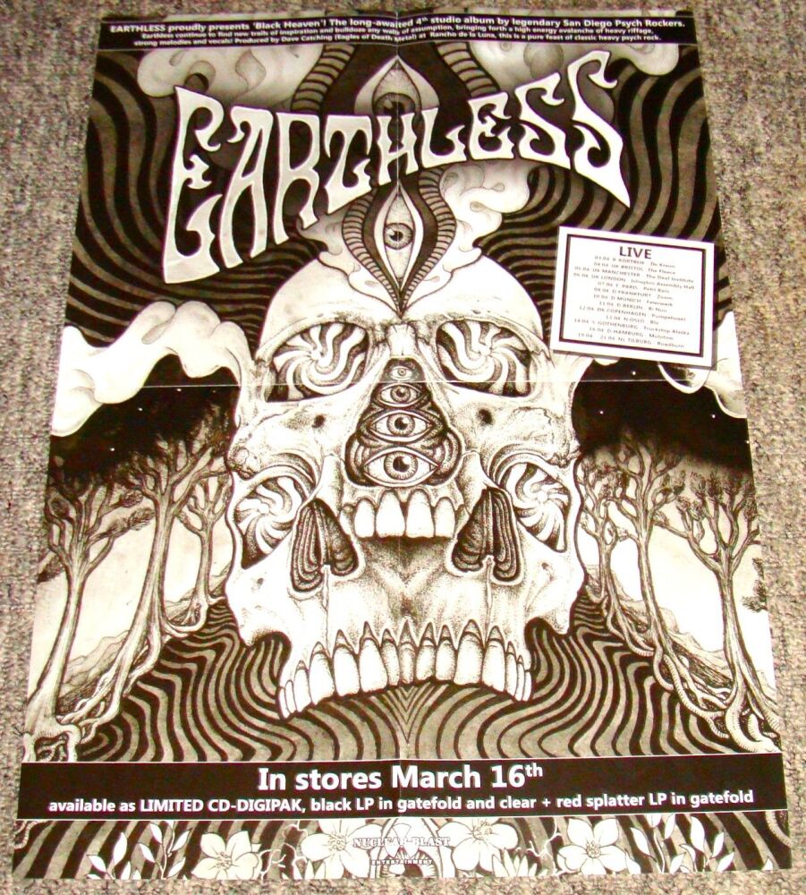 EARTHLESS SUPERB U.K. RECORD COMPANY PROMO POSTER FOR 'BLACK HEAVEN' ALBUM 