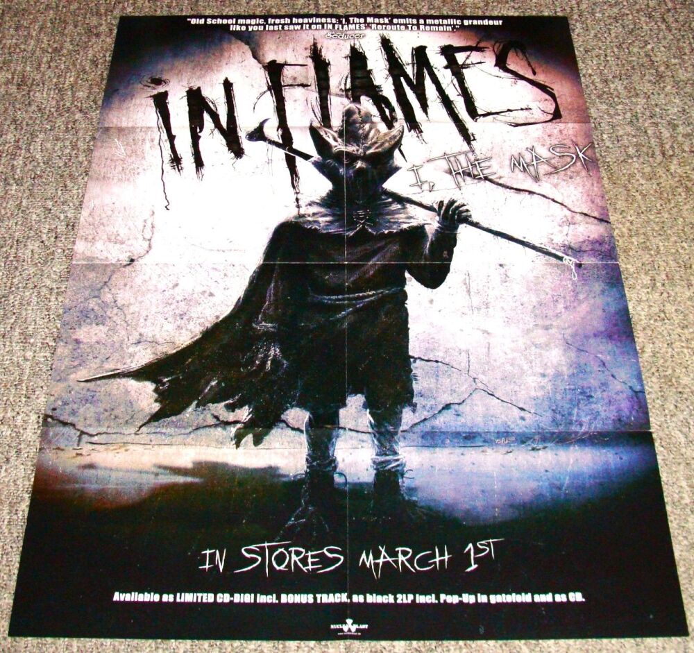 IN FLAMES STUNNING U.K. RECORD COMPANY PROMO POSTER 'I, THE MASK' ALBUM 201