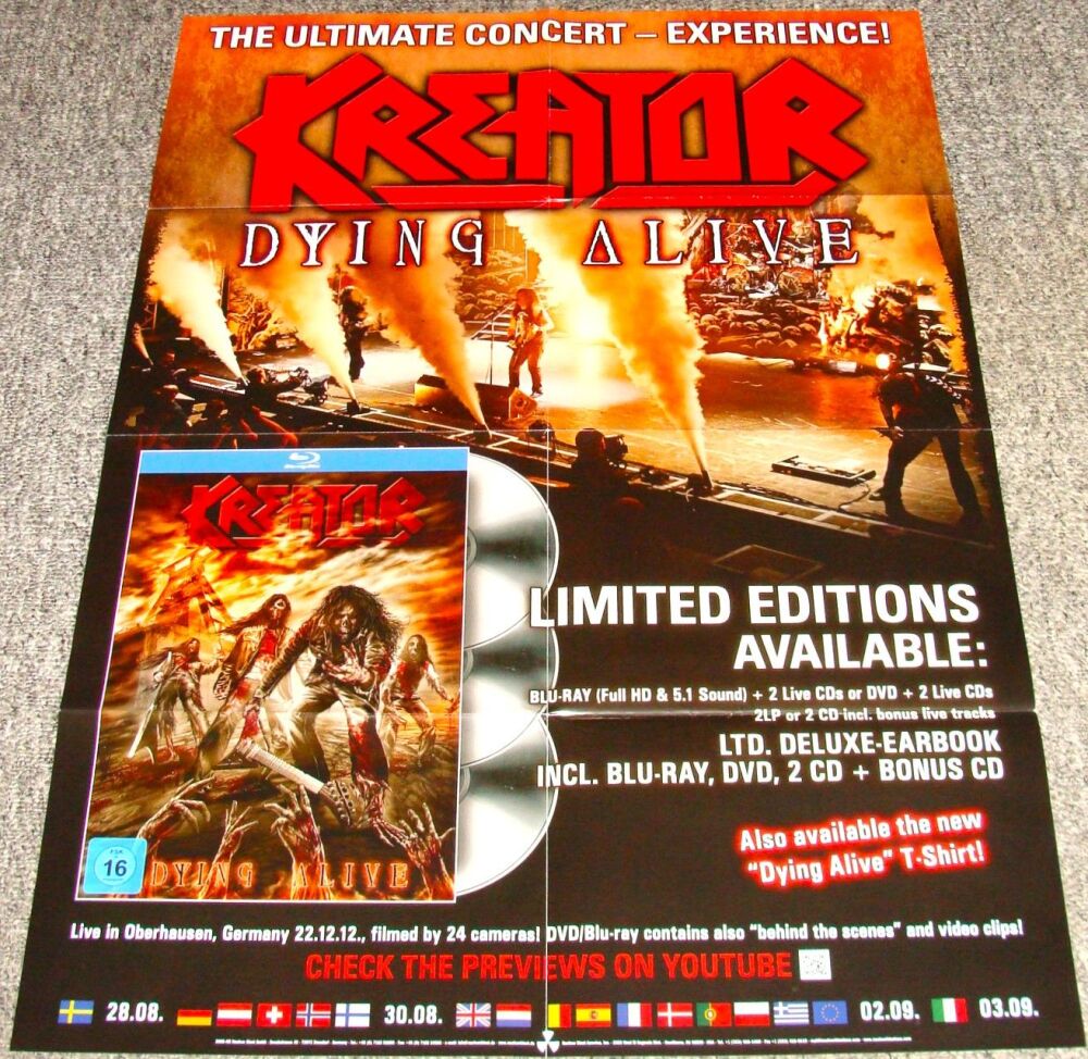 KREATOR U.K. RECORD COMPANY PROMO POSTER FOR 'DYING ALIVE' CD ALBUM AND DVD