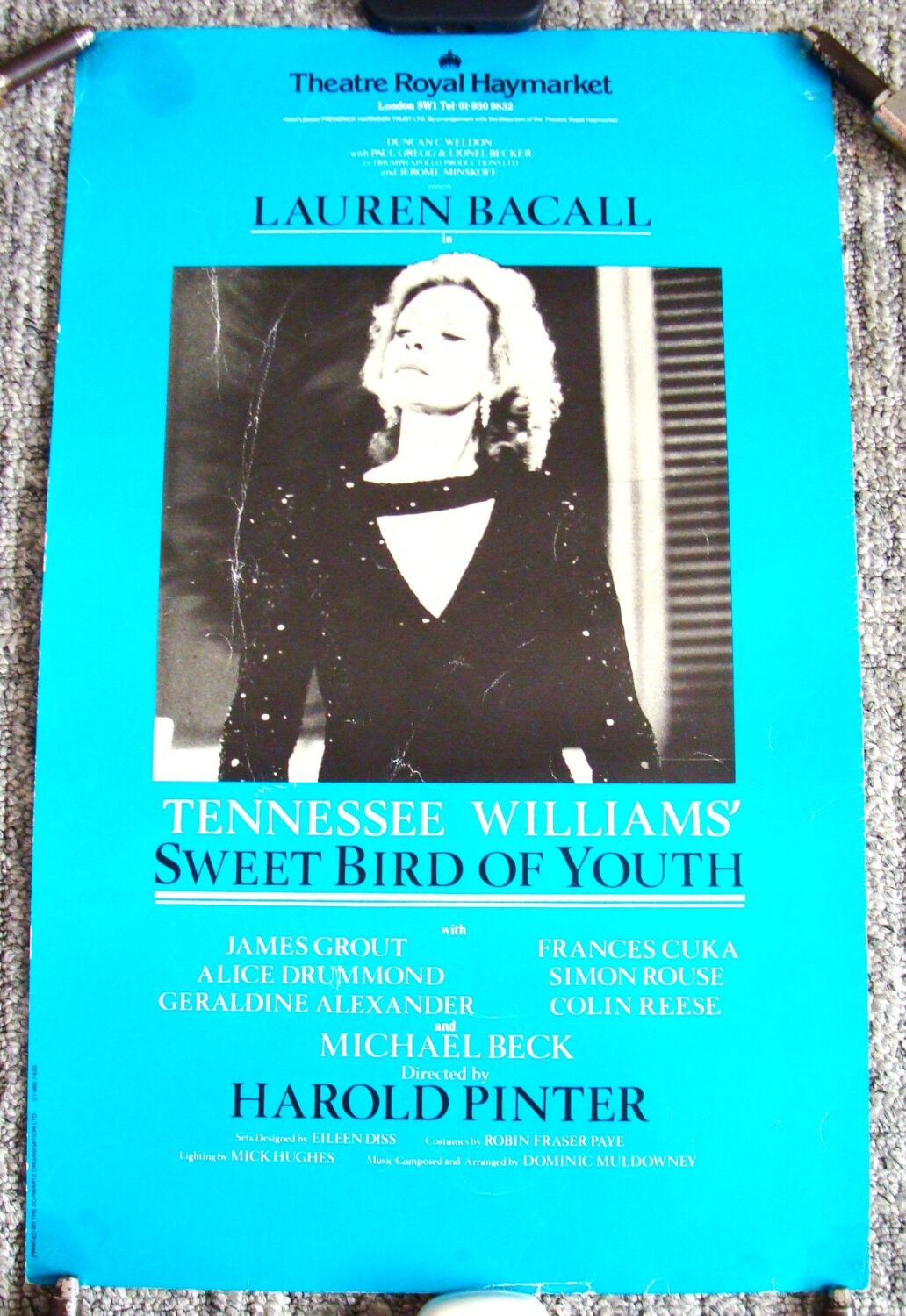 LAUREN BACALL 'SWEET BIRD OF YOUTH' RARE POSTER THEATRE ROYAL HAYMARKET UK 