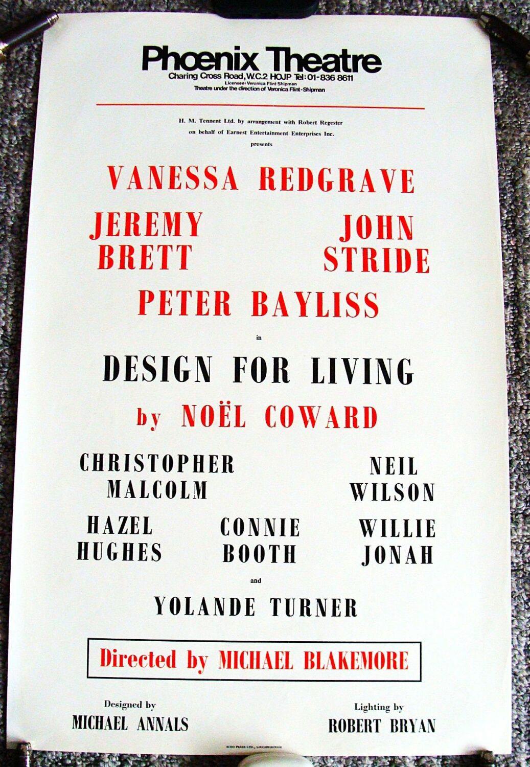 DESIGN FOR LIVING VANESSA REDGRAVE STUNNING POSTER PHOENIX THEATRE LONDON 1