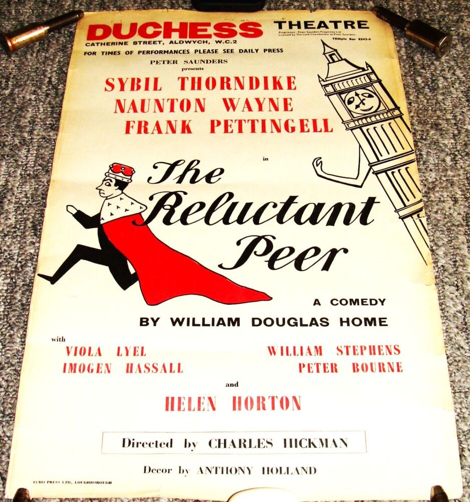 THE RELUCTANT PEER SYBIL THORNDIKE RARE POSTER FOR DUCHESS THEATRE LONDON 1