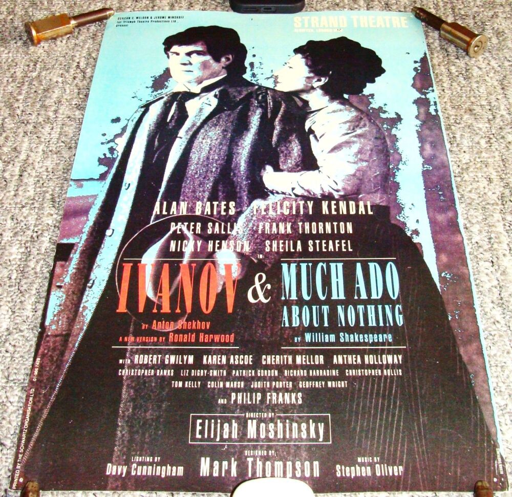 IVANOV & MUCH ADO ABOUT NOTHING ALAN BATES POSTER FOR STRAND THEATRE LONDON