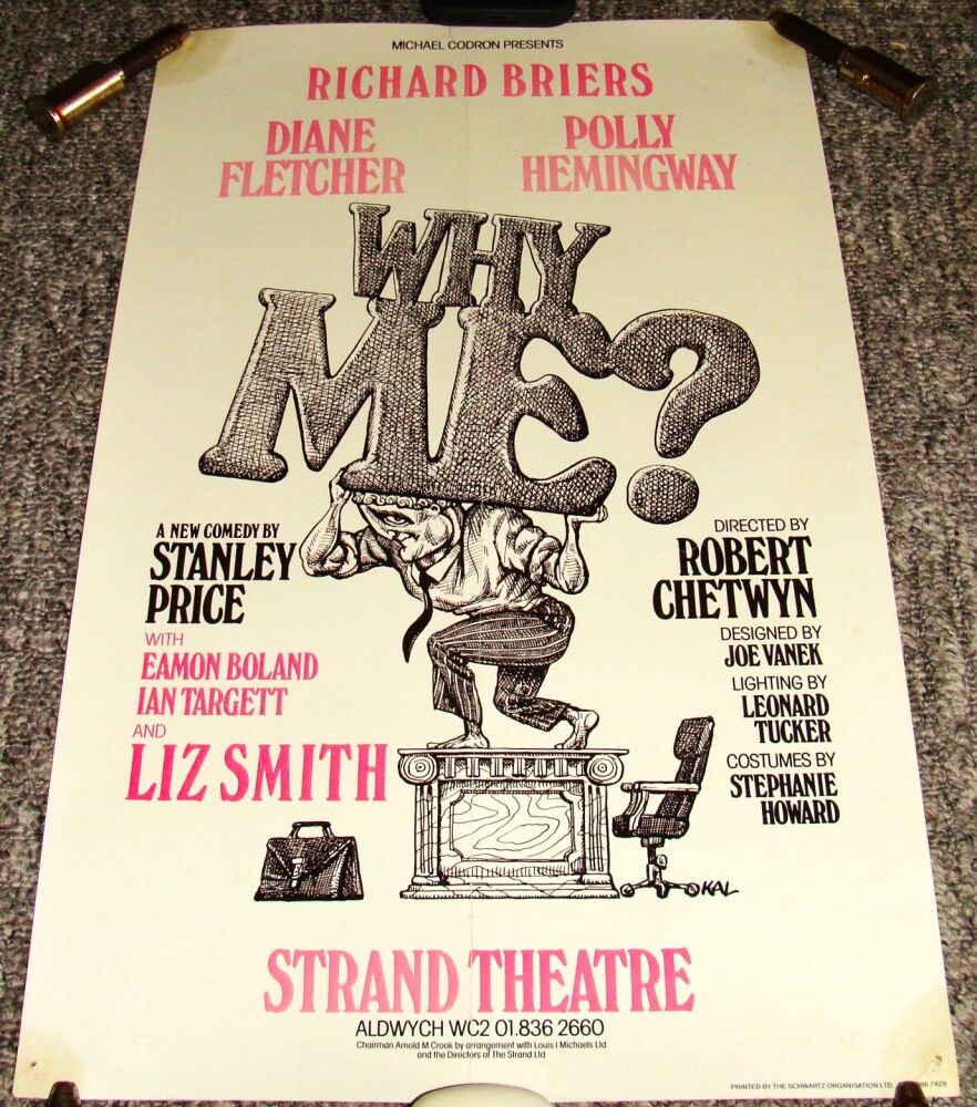 WHY ME? RICHARD BRIERS STUNNING & RARE POSTER FOR STRAND THEATRE LONDON IN 