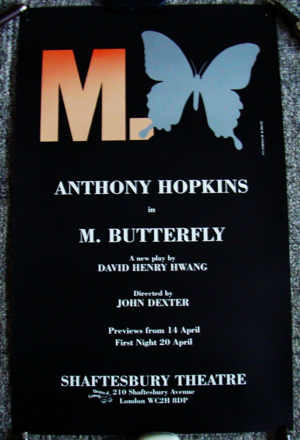 M BUTTERFLY ANTHONY HOPKINS STUNNING RARE POSTER SHAFTSBURY THEATRE LONDON 