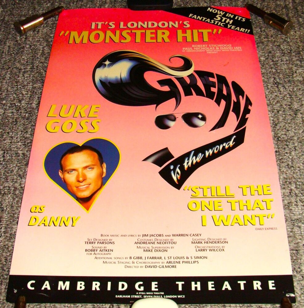 GREASE LUKE GOSS SUPERB AND RARE POSTER FOR THE CAMBRIDGE THEATRE LONDON IN