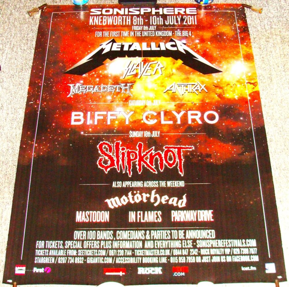 METALLICA SLIPKNOT MOTORHEAD FESTIVAL POSTER 'SONISPHERE' KNEBWORTH UK JULY