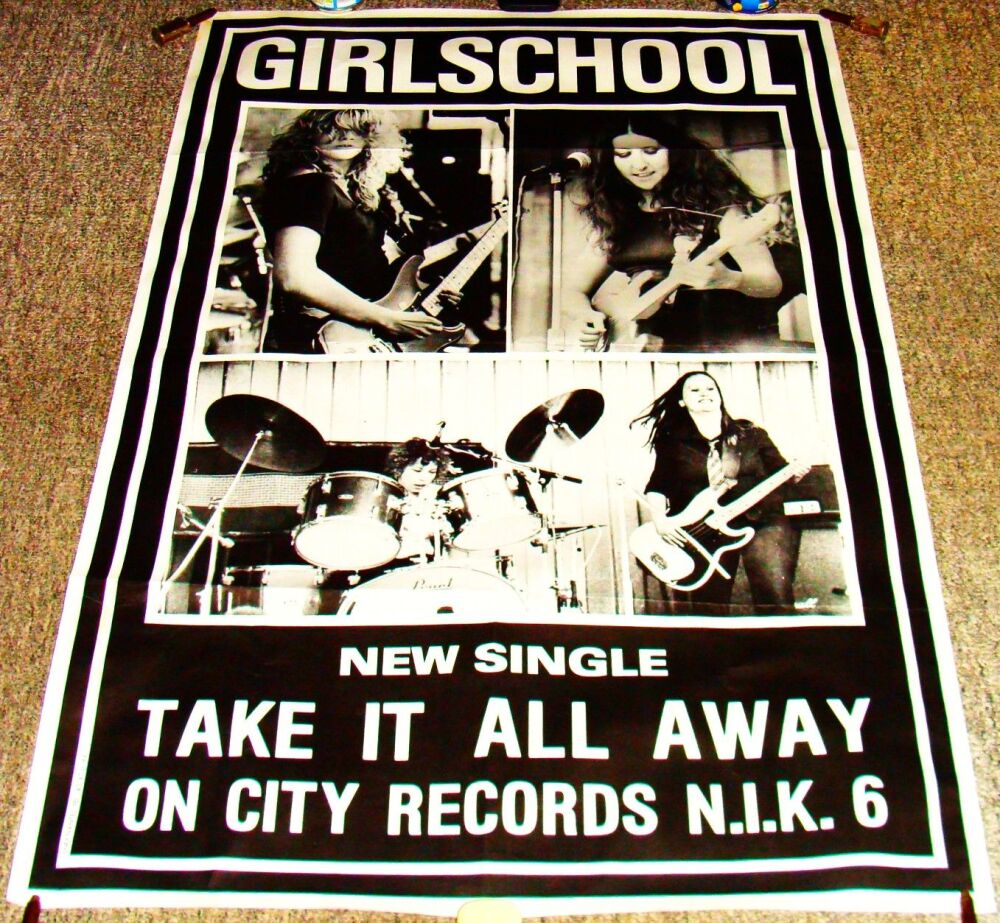 GIRLSCHOOL RARE FRENCH REC COM PROMO POSTER 'TAKE IT ALL AWAY' DEBUT SINGLE