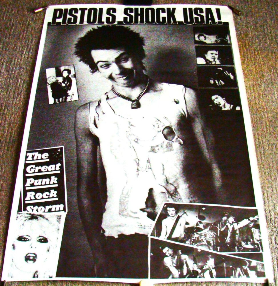 THE SEX PISTOLS REALLY STUNNING RARE U.K. PROMO POSTER 'PISTOLS SHOCK USA' 