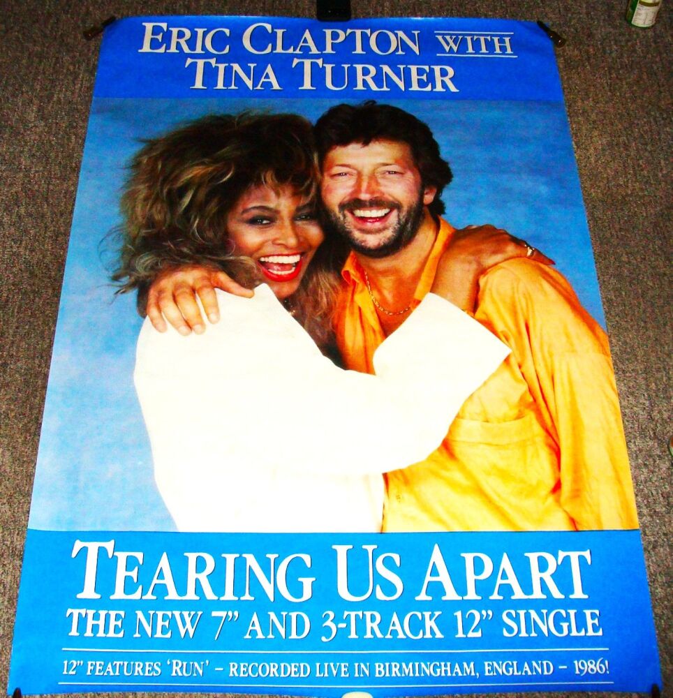 ERIC CLAPTON & TINA TURNER RARE U.K. PROMO POSTER 'TEARING US APART' SINGLE