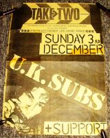 U.K. SUBS SUPERB RARE CONCERT POSTER SUNDAY 3rd DECEMBER 1995 TAKE TWO SHEFFIELD