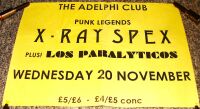 X-RAY SPEX LOS PARALYTICOS CONCERT POSTER WED 20th NOV 1996 ADELPHI CLUB HULL UK