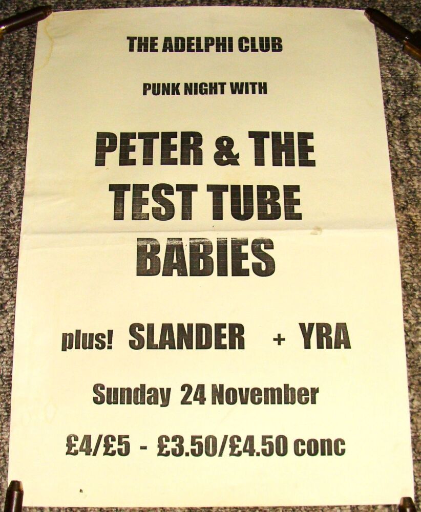 PETER & THE TEST TUBE BABIES CONCERT POSTER SUN 24th NOV 1996 ADELPHI CLUB 
