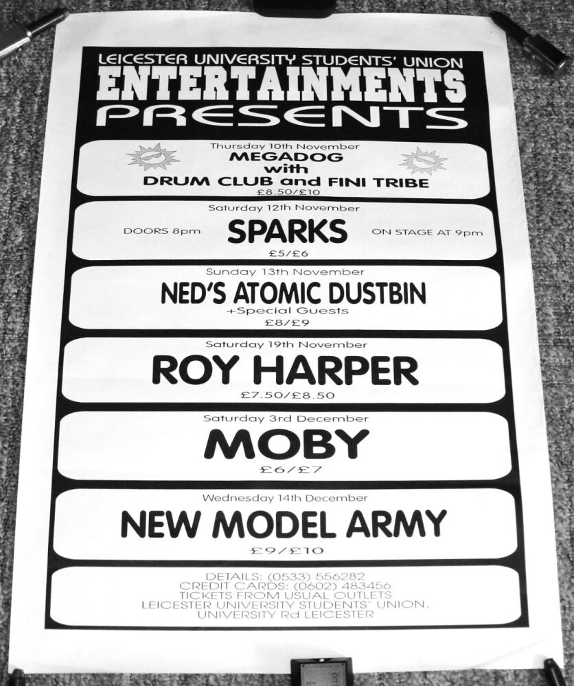 SPARKS ROY HARPER MOBY NEW MODEL ARMY CONCERTS POSTER NOV-DEC 1988 LEICESTE