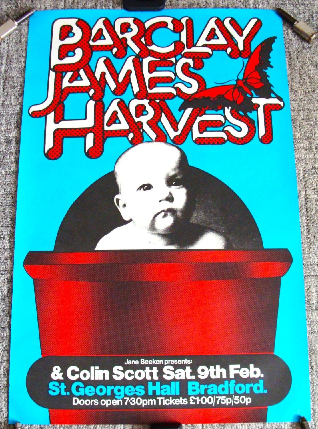BARCLAY JAMES HARVEST CONCERT POSTER SAT 9th FEB 1974 St. GEORGES HALL BRAD
