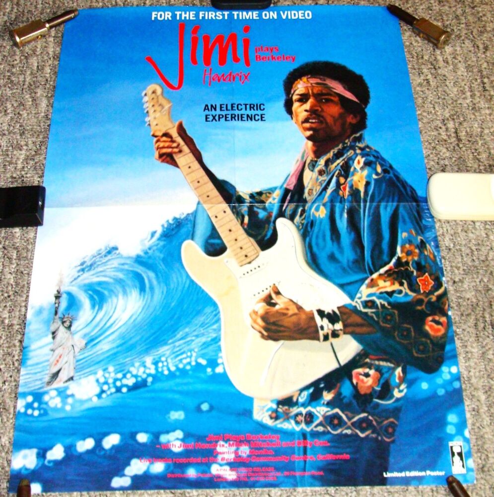 JIMI HENDRIX STUNNING RARE U.K. PROMO POSTER 'JIMI PLAYS BERKELEY' VIDEO IN