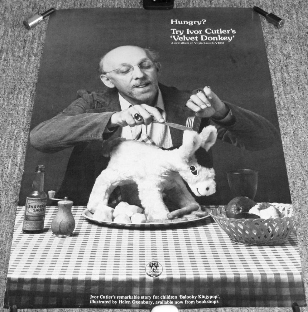 IVOR CUTLER SUPERB RARE U.K. REC COM PROMO POSTER FOR 'VELVET DONKEY' ALBUM