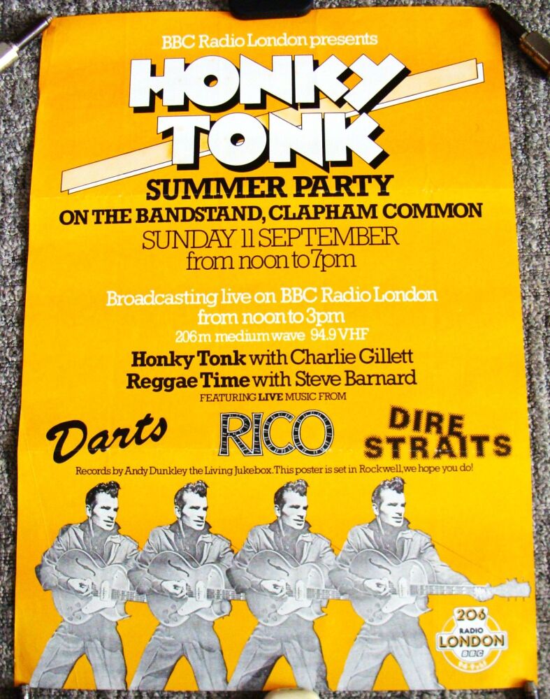 DIRE STRAITS DARTS RICO CONCERTS POSTER SUN 11th SEPT 1977 CLAPHAM COMMON U