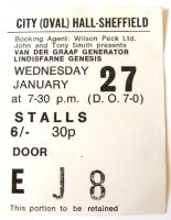 VAN DER GRAFF GENERATOR LINDISFARNE GENESIS UK CONCERT TICKET WED 27th JAN 1971