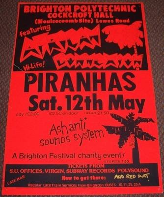 AFRICAN CONNEXION PIRANHAS CONCERTS POSTER SATURDAY 12th MAY 1984 BRIGHTON 